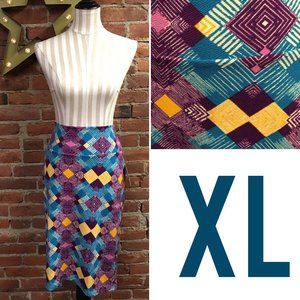 LuLaRoe LLR Cassie pencil stretchy skirt ★ teal/purple/yellow ★ size XL